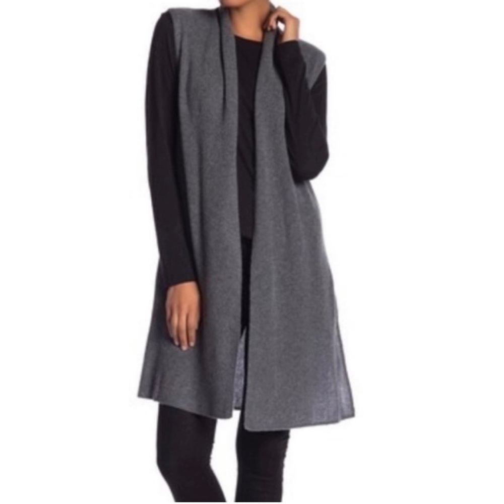 MAX STUDIO GREY 2PLY CASHMERE OPEN FRONT SLEEVELESS SWEATER SIZE(M) - Picture 1 of 8